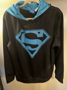 DC Comics Superman Electric Blue Logo And Mesh Interior Hoodie. Size L